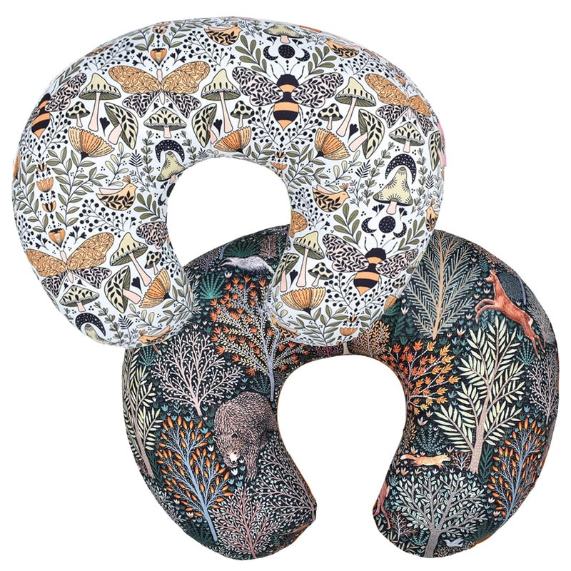 Winmany 2 Pack Baby Nursing Pillow Cover Newborn U-Shaped Breastfeeding Pillowcase Cushion Cover Stretchy Replaceable Forest&Floral Pillow Cover Slipcover 22.5x20 - Image 1